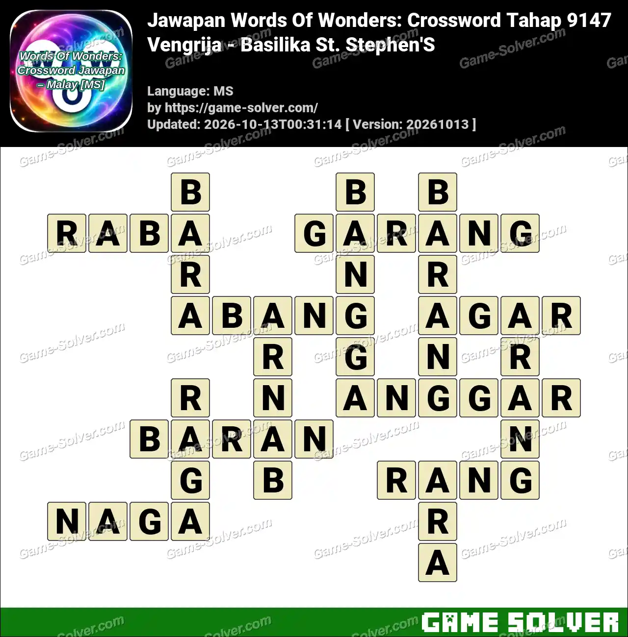 Jawapan Words Of Wonders: Crossword Tahap 9147 – Vengrija – Basilika St. Stephen’S